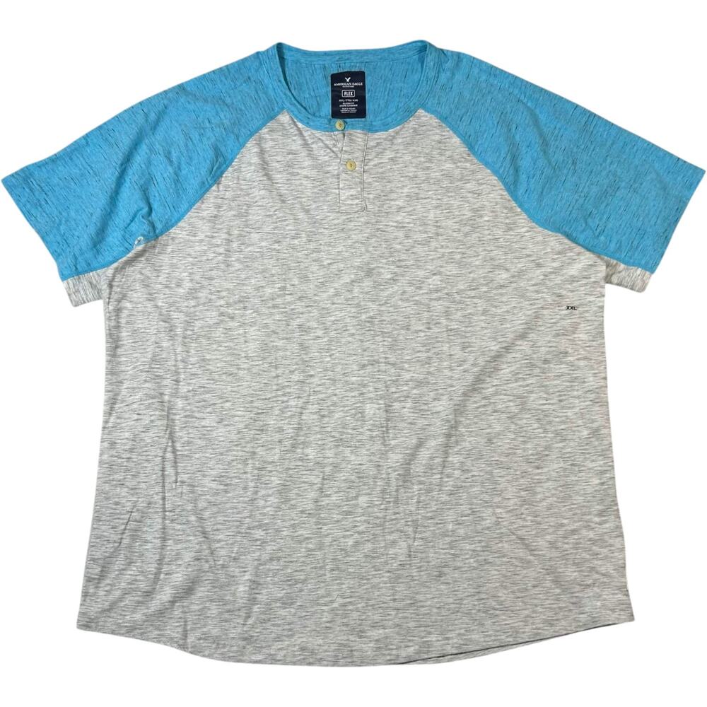 NWT American Eagle Active Flex Raglan Henley Tee Gray Blue Men's XXL Athleisure